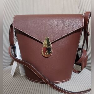 Calvin Klein Chestnut Brown Crossbody Bucket Bag with Gold Hardware